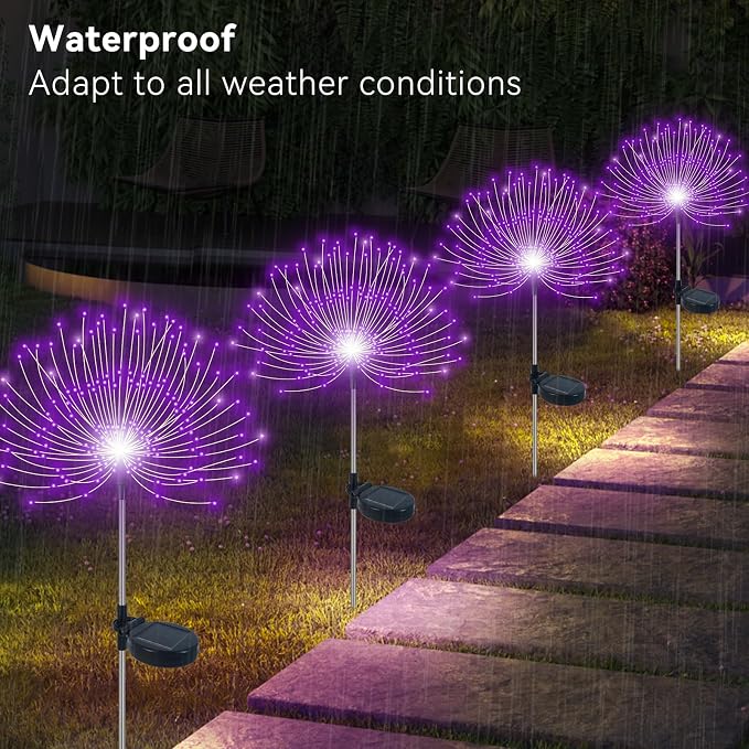 Solar Garden Lights Outdoor Waterproof, 2 Pack 120 LED Solar Firework Lights - Image 3