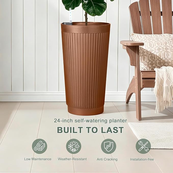 Set of 2 Large Planter Outdoor Self Watering Pots - Image 3