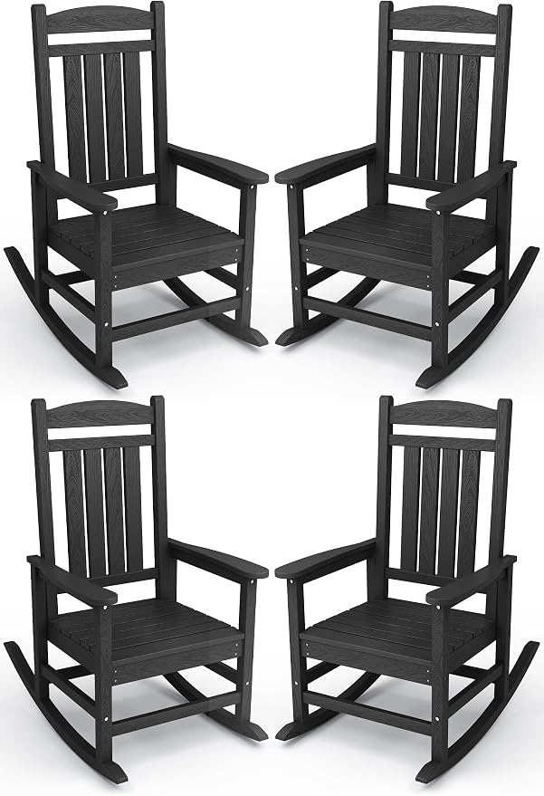 KINGYES Outdoor Rocking Chair Set of 4, High Density Polyethylene Patio Rocking by KINGYES