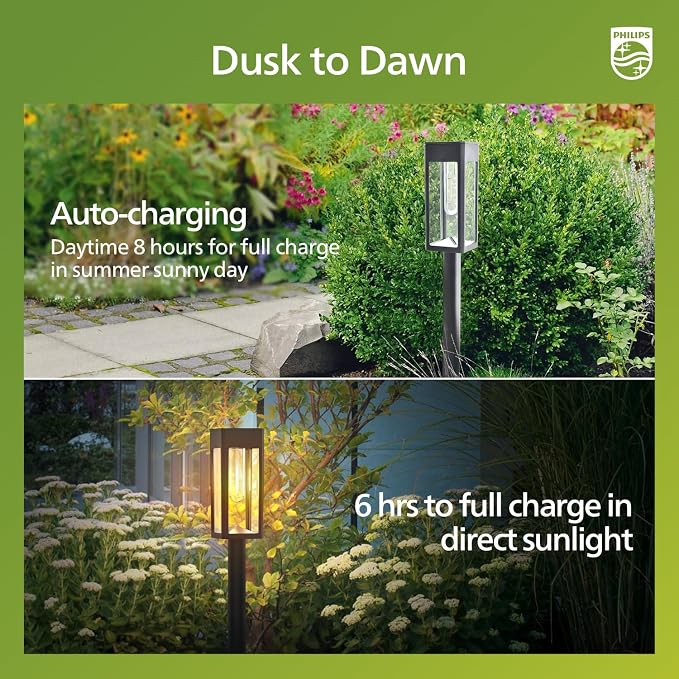 Philips 2 Packs Solar Pathway Lights Outdoor, Glass Metal Led Garden Landscape - Image 6