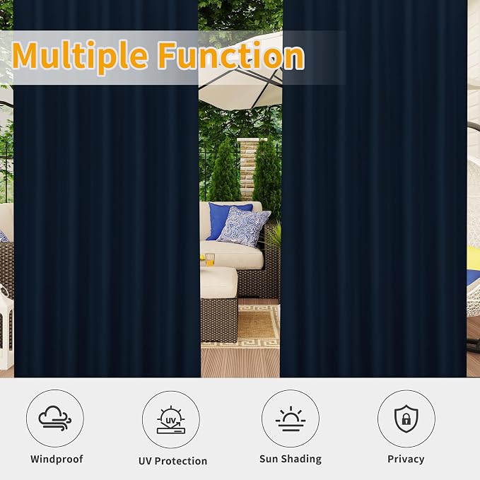 Easy-Going Outdoor Patio Curtains Detachable Tab Top Windproof Weatherproof - Image 5