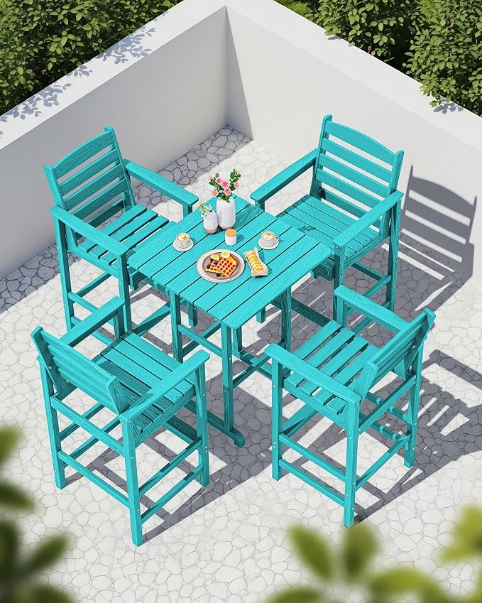 SERWALL 5 Pieces Adirondack Bar Chairs Set - Image 6