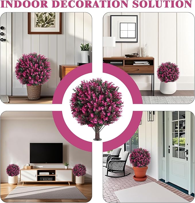Artificial Topiary Tree with Pink Eucalyptus, Fake Evergreen Tree - Image 7