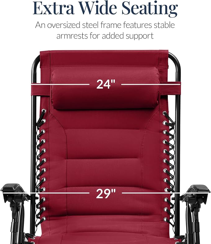 Best Choice Products Oversized Padded Zero Gravity Chair, Folding Outdoor Patio - Image 3