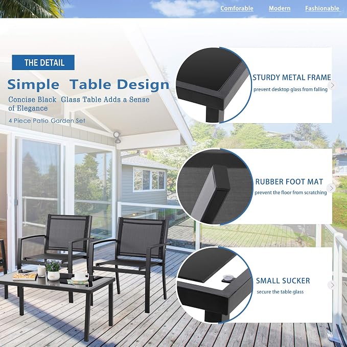 Vongrasig 4 Pieces Patio Furniture Sets, Outdoor Patio Conversation Sets - Image 5