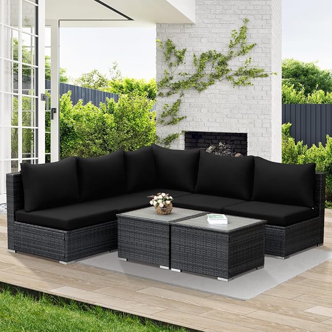 NICESOUL 7 Piece Modern Outdoor Patio Furniture Set, Extra Large Grey Wicker by NICESOUL