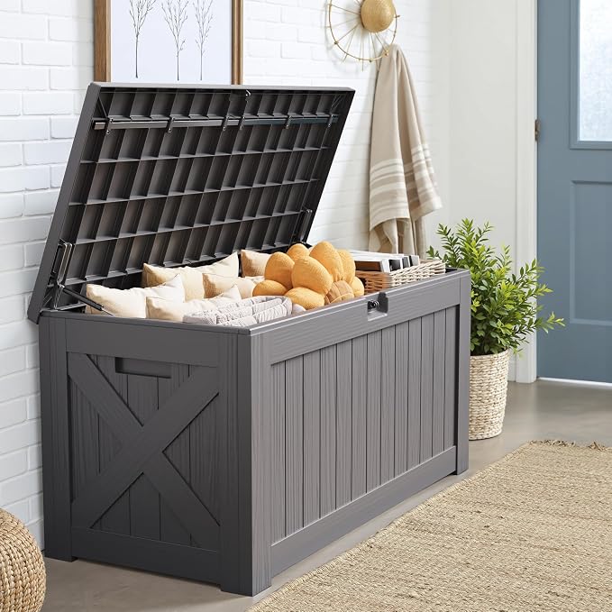 JUMMICO 120 Gallon Resin Deck Box, Large Outdoor Storage Box Waterproof & - Image 6