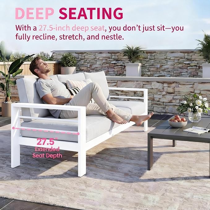 Kiss the Water Outdoor Couch Aluminum Patio Furniture Sofa, 3 Seat All-Weather - Image 5