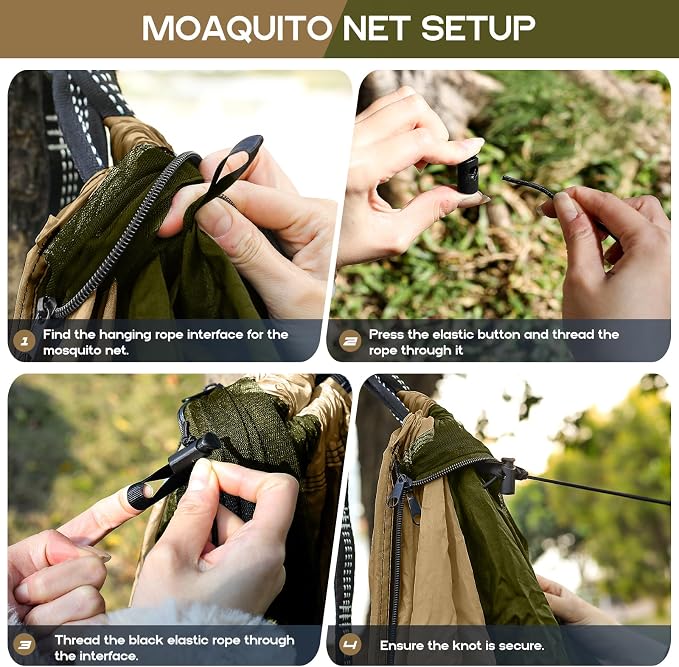 Camping Hammock Mosquito Net, Double & Single Portable Hammocks Hammocks - Image 4