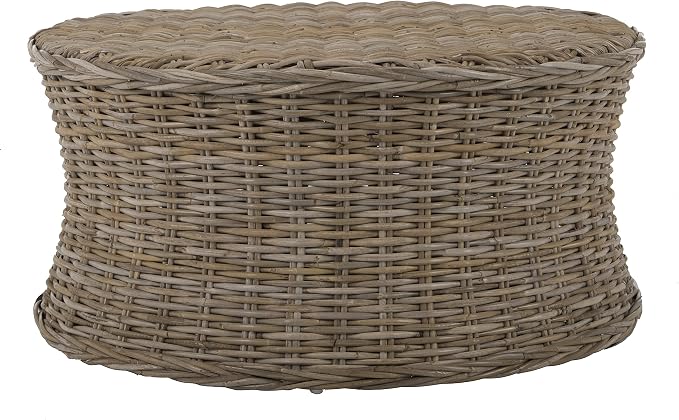 SAFAVIEH Home Collection Ruxton Natural Rattan Round Coffee Table Ottoman - Image 4