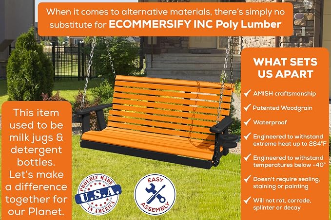 Poly Lumber Wood 4FT Porch Swing Amish Craftsmandship Made in USA HDPE - Image 3