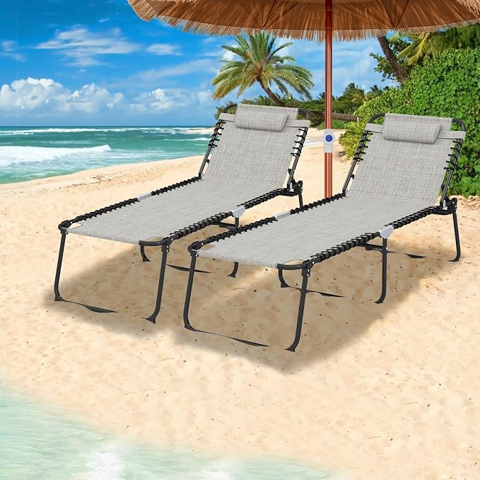 GYMAX Lounge Chair for Outside, 440lbs 27” Oversize Folding Beach Tanning - Image 9