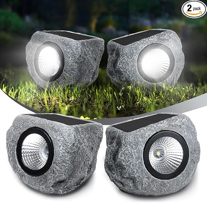 Solar Rock Lights Outdoor 2 Pack, Bright Solar Spotlights Outdoor Waterproof by Timeflies