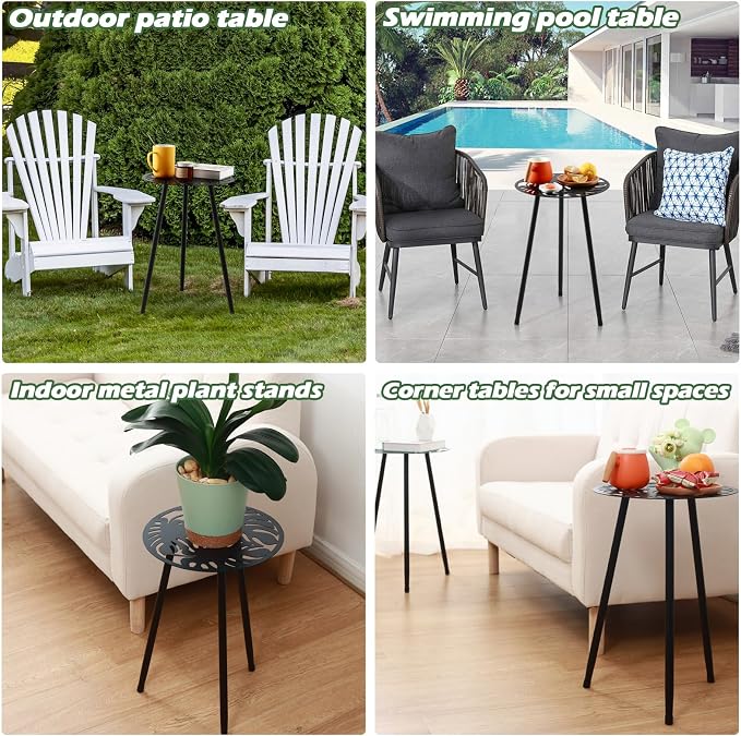Metal Outdoor Side Tables Set of Two Small Outside Round End Table - Image 6