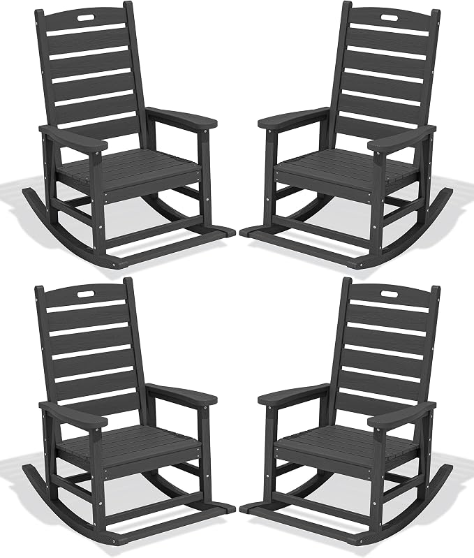 SERWALL Outdoor Rocking Chair Set of 4, Oversized HDPE Patio Rocking Chair by SERWALL