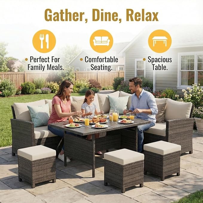 Wisteria Lane 7 Piece Patio Furniture Set, High Curved Back Wicker Patio - Image 2