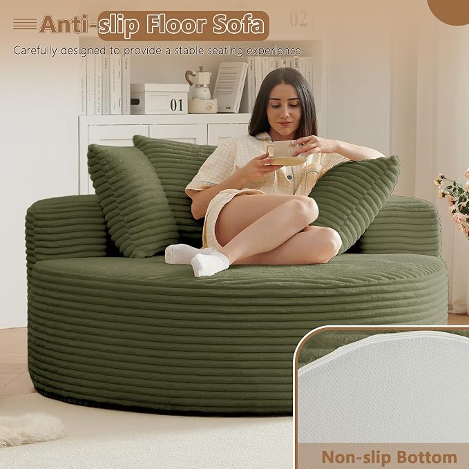 Oversized Round Chair Lounge Chaise Indoor, Upholstered Corduroy Deep Seat - Image 8