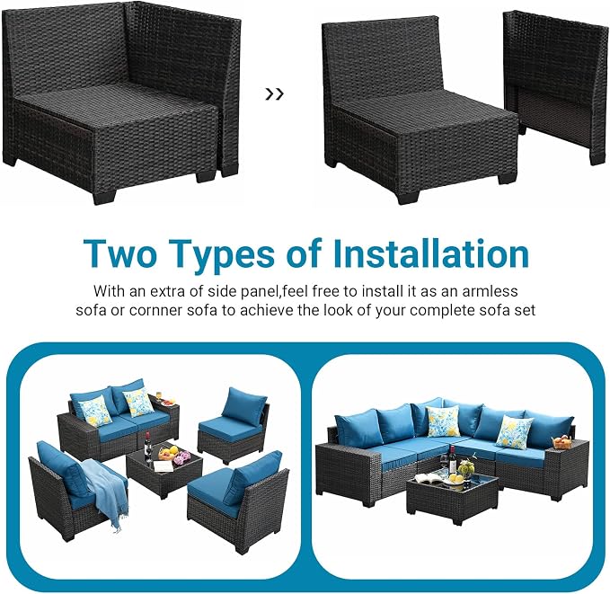 Jing's Villa 6-Piece Patio Furniture Set, All-Weather Outdoor Wicker Sectional - Image 8