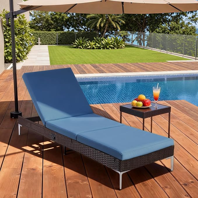 HOMREST Outdoor Chaise Lounge Chair, Patio Wicker Lounge Chair - Image 2
