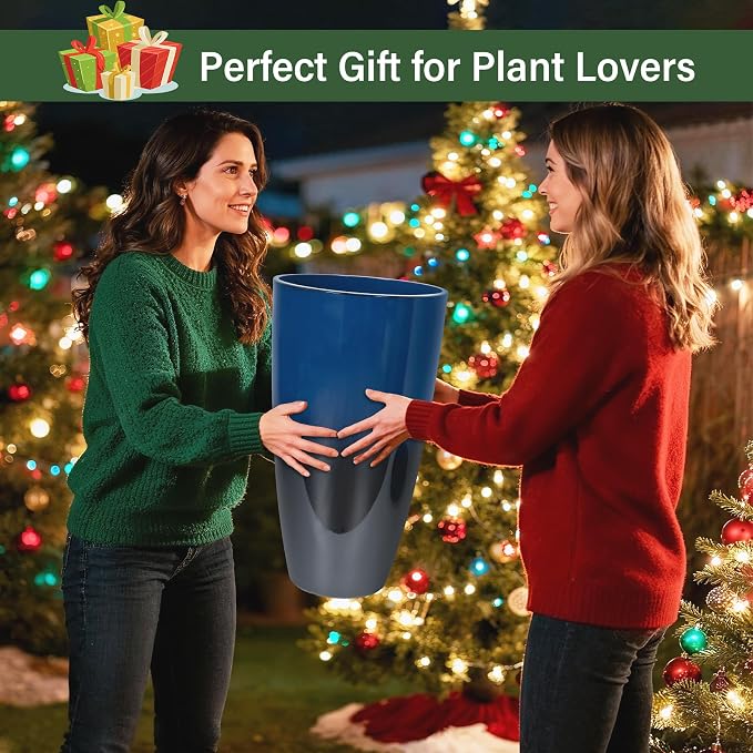 24/21/12 Inch Large Plastic Planter, Lightweight Ceramic-Look Tall Planters - Image 9