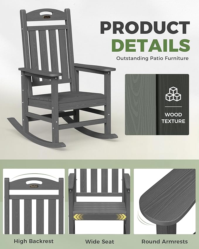 Oversized Outdoor Rocking Chair, HDPE All Weather Resistant Patio Rocking Chair - Image 4