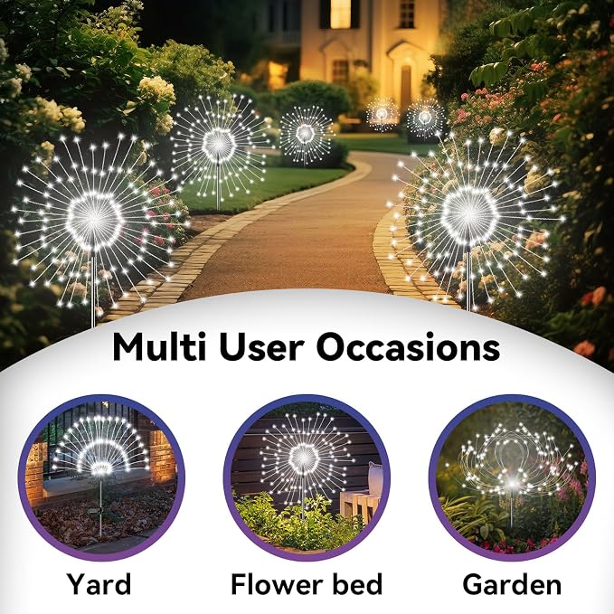 Garden Outdoor Lights, 4 Pack 120 LED Solar Garden Lights Fairy Lights Outdoor - Image 5