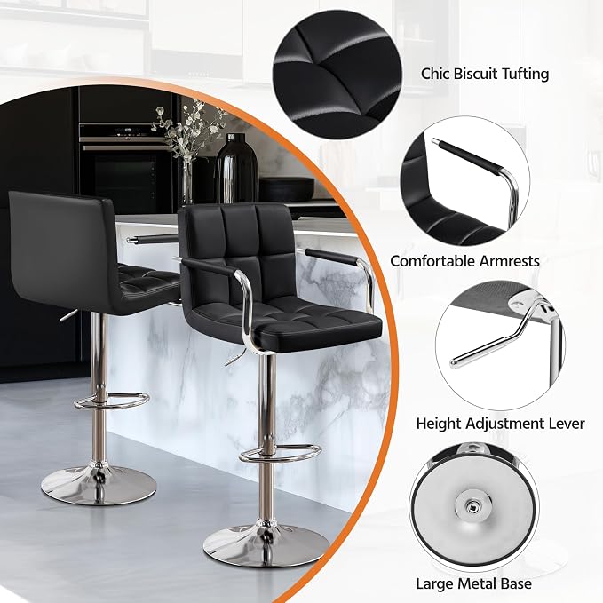 Yaheetech Bar Stools Set of 2, PU Leather Height Adjustable Swivel Barstools - Image 4