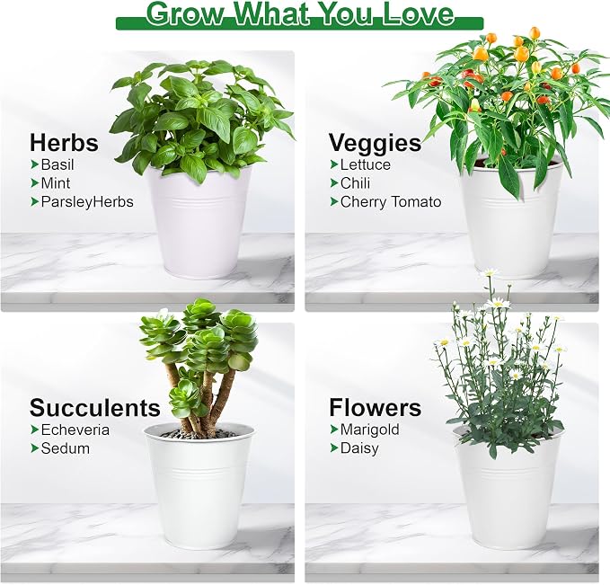 Herb Garden Planter Indoor Kit – 6 Metal Pots - Image 6