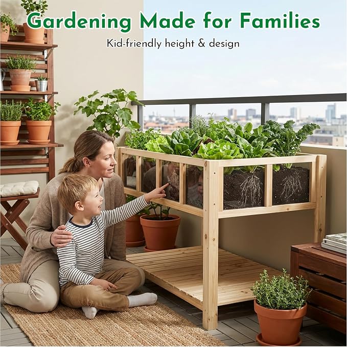 Raised Garden Bed with Transparent Acrylic Panels, Elevated Wooden Raised - Image 2