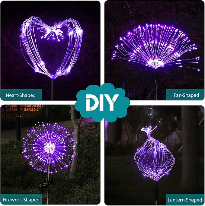 JJGoo Solar Firework Lights, 2 Pack 150 LEDs 2 Lighting Modes Solar Lights - Image 4
