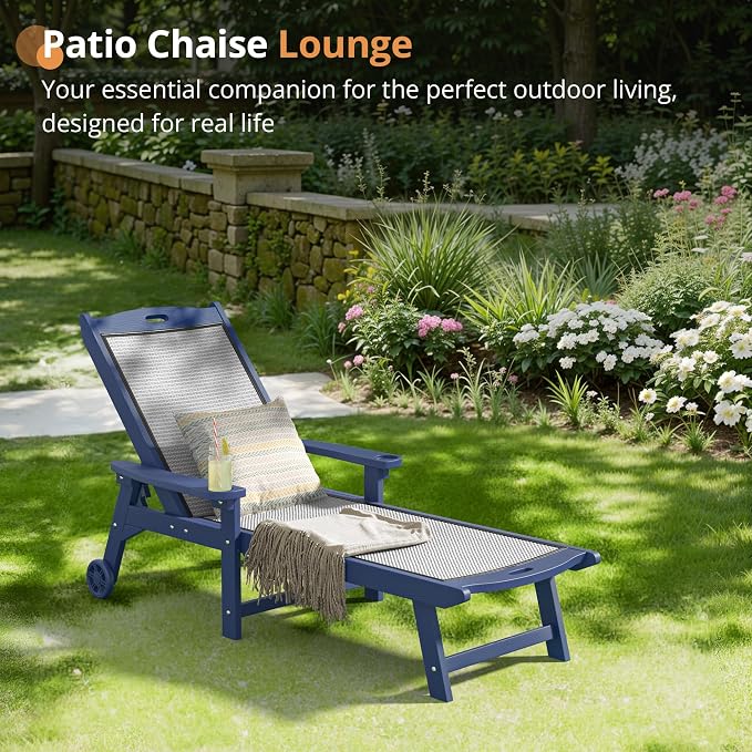 LUE BONA Chaise Lounge Chair Outdoor Set of 2, HDPS and HDPE Wicker Material - Image 4