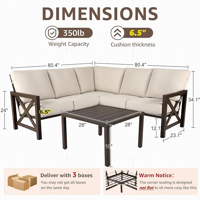 NATURAL EXPRESSIONS 6 Pieces Patio Furniture Sets, Metal Outdoor Sectional - Image 8