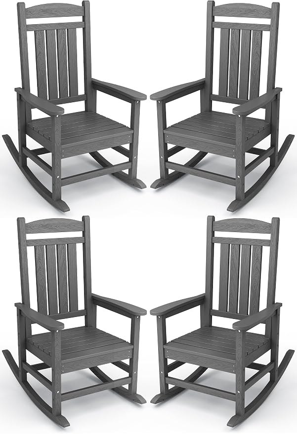 KINGYES HDPE Patio Rocking Chair Set of 4, Outdoor Rocking Chairs Porch Rocker by KINGYES