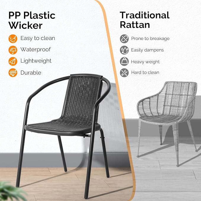 VINGLI PE Rattan Outdoor Dining Chairs Set of 2, Plastic Stackable Patio Chairs - Image 6