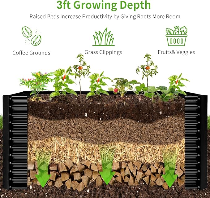 Land Guard 8x4x3ft Rectangular Galvanized Raised Garden Beds, Large-Capacity - Image 3