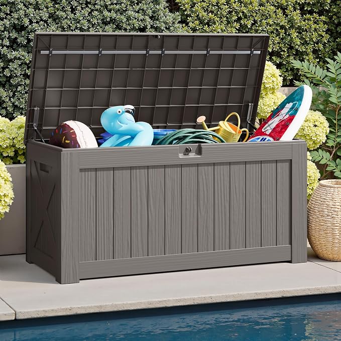 JUMMICO 120 Gallon Resin Deck Box, Large Outdoor Storage Box Waterproof & - Image 4