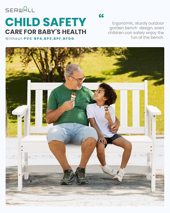 SERWALL Outdoor Bench, HDPE Outdoor Benches Weatherproof, 2-Person Garden Bench - Image 6