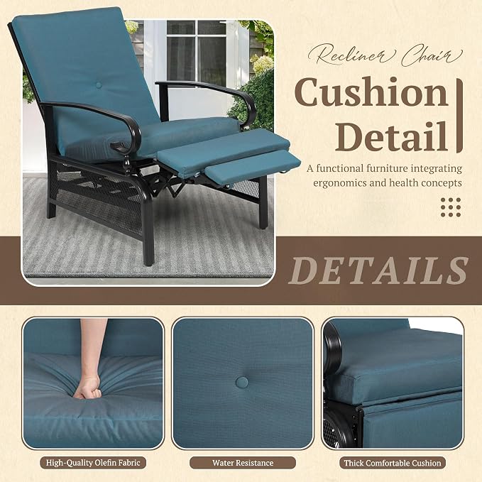 Oakcloud Adjustable Outdoor Lounge Chair Metal Patio Relaxing Recliner Chair Set - Image 4