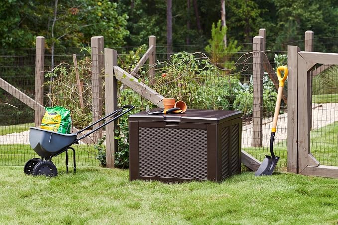 Rubbermaid Medium Resin Outdoor Storage Deck Box Weather Resistant Brown Deck - Image 13