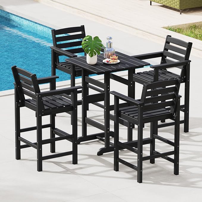 Tangkula 3-Piece Patio HDPE Bar Set, 2 Bar Height Adirondack Armchairs w/Square - Image 3