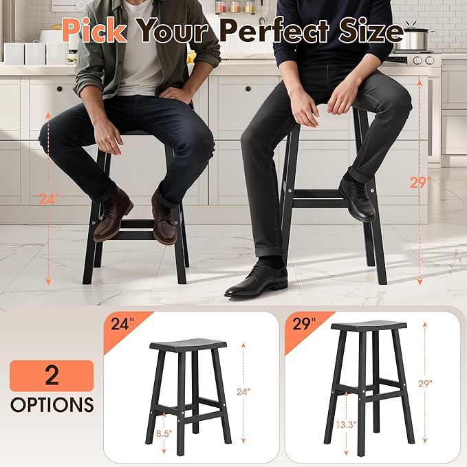 NUNU LAB Waterproof Barstools Set of 2-24 Inch HDPE Dining Height - Image 8