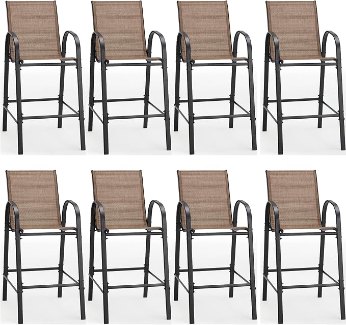 HOMREST Outdoor Bar Height Stools Set of 8, High Back Patio Chairs by HOMREST