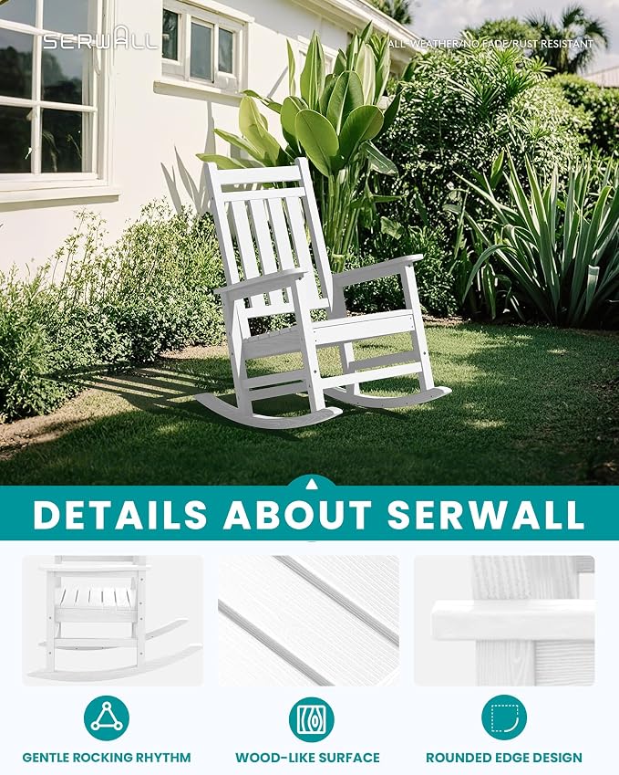 SERWALL HDPE Outdoor Rocking Chair Set of 8, Patio Rocking Chairs - Image 4