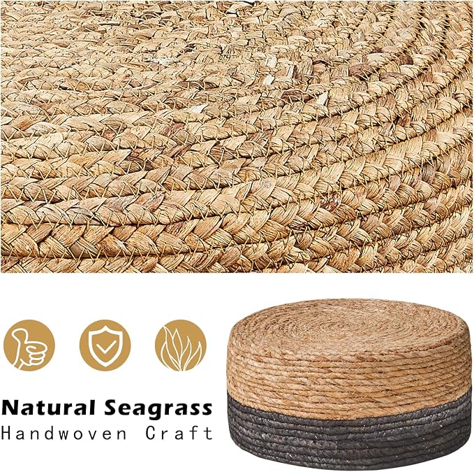 Wimarsbon Round Foot Stool Natural Seagrass Poufs Ottoman Hand Weave Footrest - Image 4