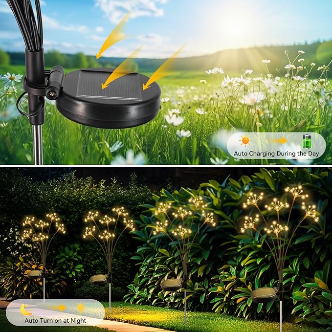 Solar Garden Lights 2 Pack Waterproof Solar Swaying Starburst Light Outdoor - Image 4