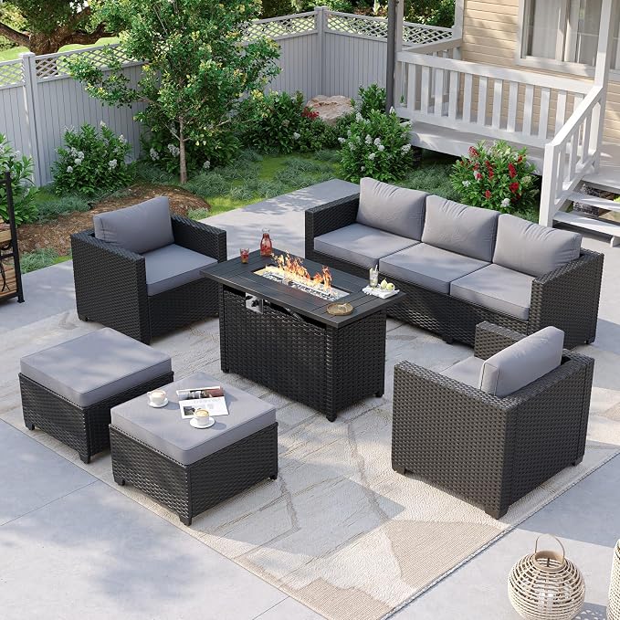 Aoxun Patio Furniture Set with Fire Pit Table, 6 Piece Outdoor Furniture Set by Aoxun