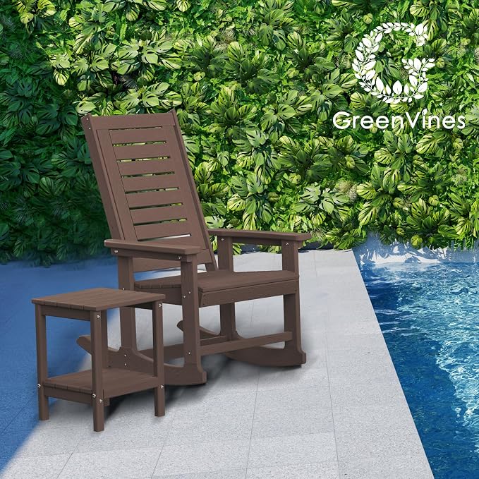 GREENVINES Outdoor Rocking Chair Set | 3-Piece | Dark Brown Wood Grain | 2 - Image 4