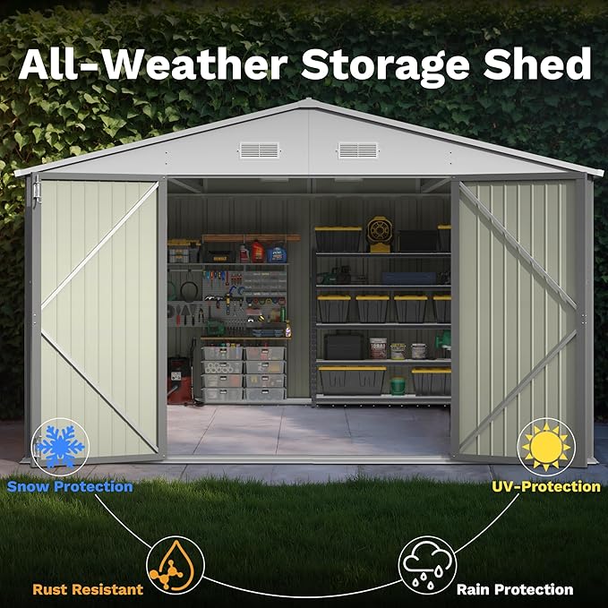 Patiowell 10x14 FT Outdoor Storage Shed, Large Metal Garden Shed - Image 7