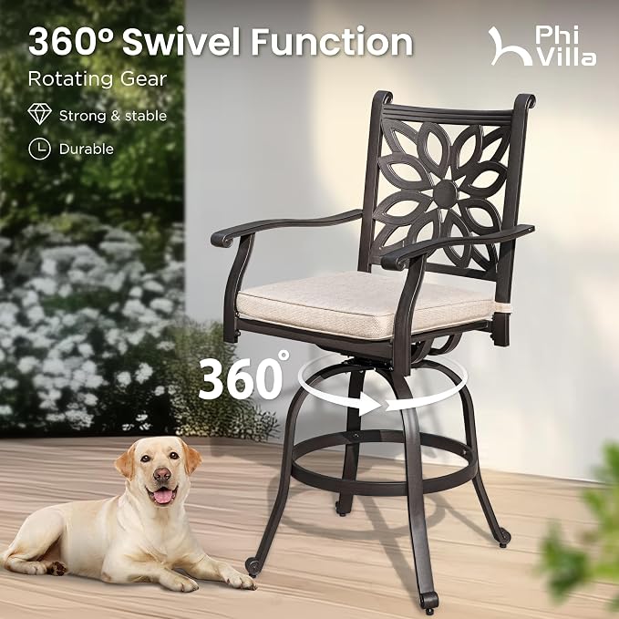 PHI VILLA 7 PCS High Bar Patio Dining Set, Cast Aluminum Outdoor Bar Set - Image 2