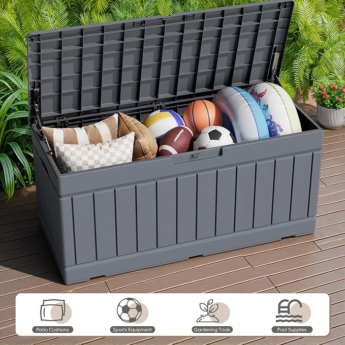 JUMMICO 78 Gallon Outdoor Deck Box Large Resin Storage Box - Image 3